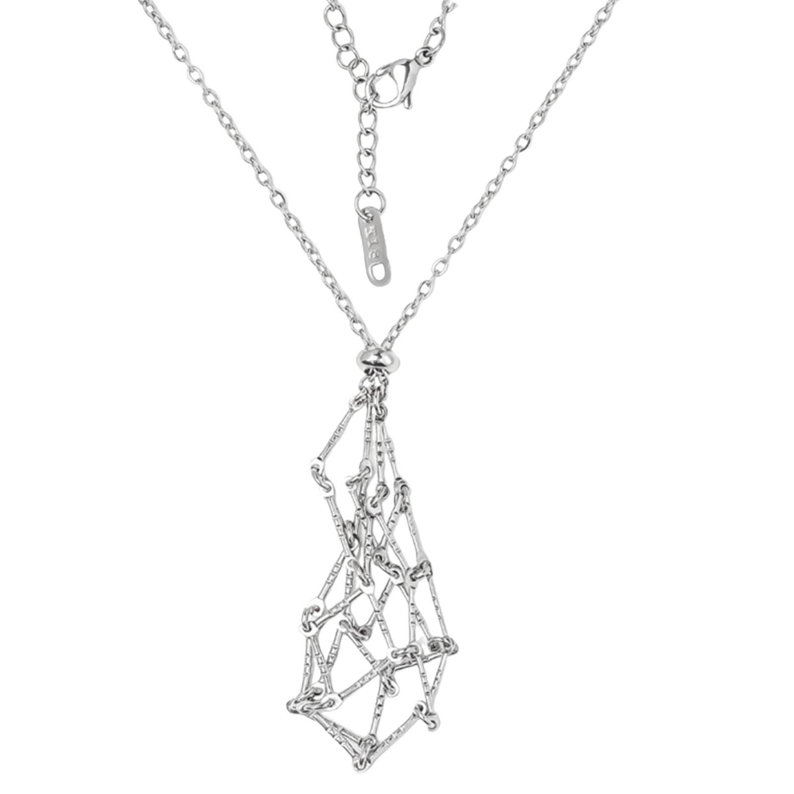 thumbnail image 2 of Crystal Stone Holder Necklace Ajustable Crystal Cage Necklace Ajustable Metal Net Necklace Crystal Stone Chain Mesh Pendant Necklace Punk Style Jewelry Accessories Gifts, 2 of 2